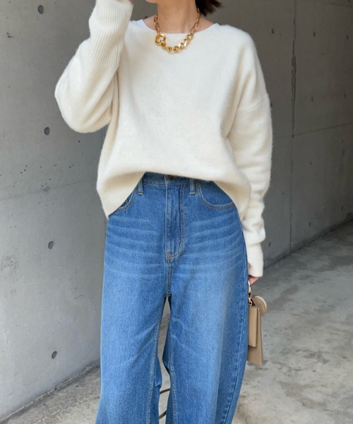 DouDou(ドゥドゥ)の「【新色追加】フォックスウール クルーネックプルオーバー(ニット/セーター・レディース・ライトグレー/パープル/ピンク/モカ/ブルー/ネイビー/オフホワイト・FREE)」の22枚目の写真