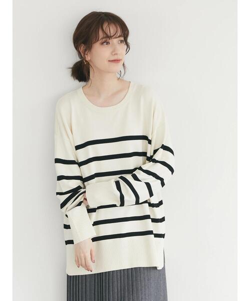 Green　Parks（グリーンパークス）の「ボーダーニットプルオーバー（ニット/セーター・レディース・ホワイト/ブラック/ブルー・FREE）」の4枚目の写真