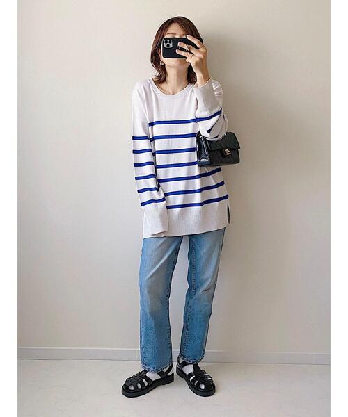 Green　Parks（グリーンパークス）の「ボーダーニットプルオーバー（ニット/セーター・レディース・ホワイト/ブラック/ブルー・FREE）」の8枚目の写真