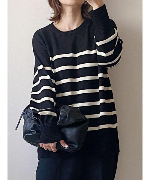 Green　Parks（グリーンパークス）の「ボーダーニットプルオーバー（ニット/セーター・レディース・ホワイト/ブラック/ブルー・FREE）」の14枚目の写真