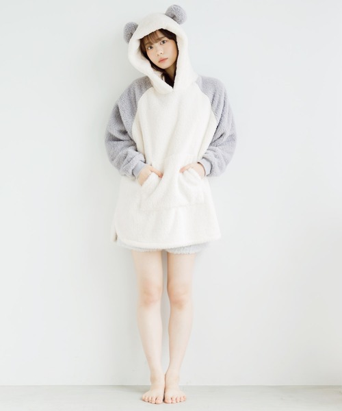 Dita（ディータ）の「ぷっくり耳付き。パンダ耳ファー起毛ワンピース（ルームウェア/パジャマ・レディース・ミント/ピンク/ライトグレー/ブルーグレー/モカ/ピンクベージュ/グレー/サックスブルー/グレー系その他/ピンク系その他・FREE）」の8枚目の写真