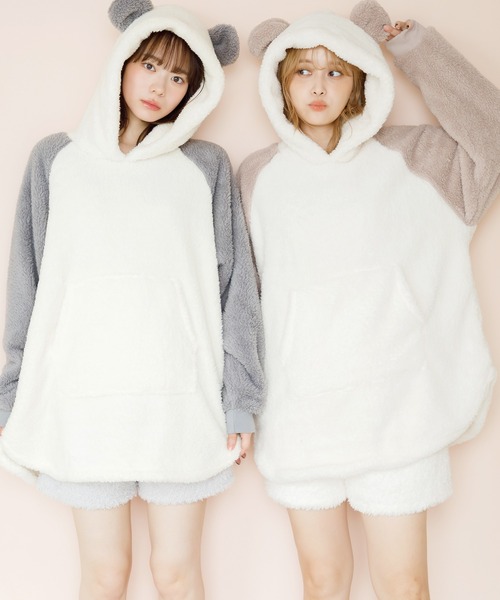 Dita（ディータ）の「ぷっくり耳付き。パンダ耳ファー起毛ワンピース（ルームウェア/パジャマ・レディース・ミント/ピンク/ライトグレー/ブルーグレー/モカ/ピンクベージュ/グレー/サックスブルー/グレー系その他/ピンク系その他・FREE）」の11枚目の写真