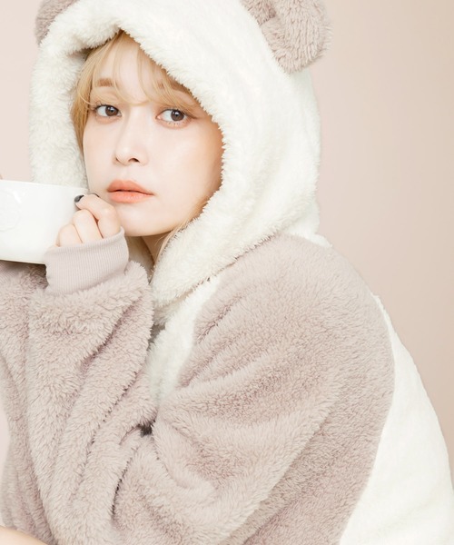 Dita（ディータ）の「ぷっくり耳付き。パンダ耳ファー起毛ワンピース（ルームウェア/パジャマ・レディース・ミント/ピンク/ライトグレー/ブルーグレー/モカ/ピンクベージュ/グレー/サックスブルー/グレー系その他/ピンク系その他・FREE）」の18枚目の写真