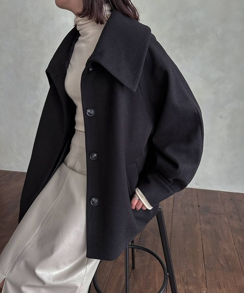 hellam（へラム）の「ミドル丈ビックカラーコート（その他アウター・レディース・ブラウン/ブラック/アイボリー/モカ/杢グレー・FREE）」の3枚目の写真