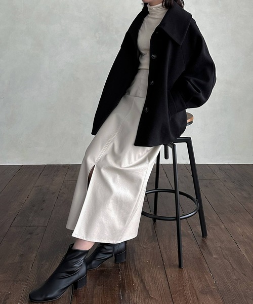 hellam（へラム）の「ミドル丈ビックカラーコート（その他アウター・レディース・ブラウン/ブラック/アイボリー/モカ/杢グレー・FREE）」の14枚目の写真