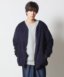 両面シャギーボア シャギーニット ノーカラー ジャケットカーディガン