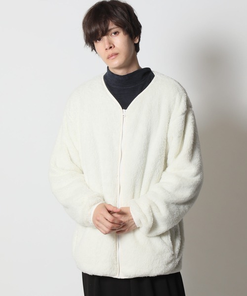 ARCADE(アーケード)の「両面シャギーボア シャギーニット ノーカラー ジャケットカーディガン(カーディガン/ボレロ・メンズ・ブラック/ベージュ/ネイビー/キナリ/グレー系/ブルー系/スモーキーグリーン系/ブルー・LL/M/L)」の2枚目の写真