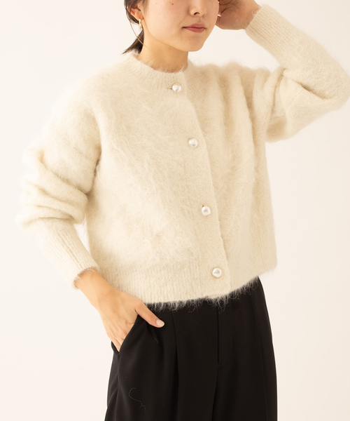 journal standard L'essage（ジャーナルスタンダードレサージュ）の「SURIアルパカシャギーカーディガン（カーディガン/ボレロ・レディース・ホワイト/ブラック/ラベンダー・FREE）」の2枚目の写真