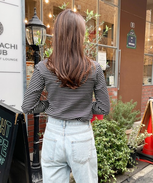 Meli rich（メリーリッチ）の「ボレロレイヤードライクボーダープルオーバー（Tシャツ/カットソー・レディース・ブラック/アイボリー系/ピンク/ホワイト・MEDIUM）」の12枚目の写真