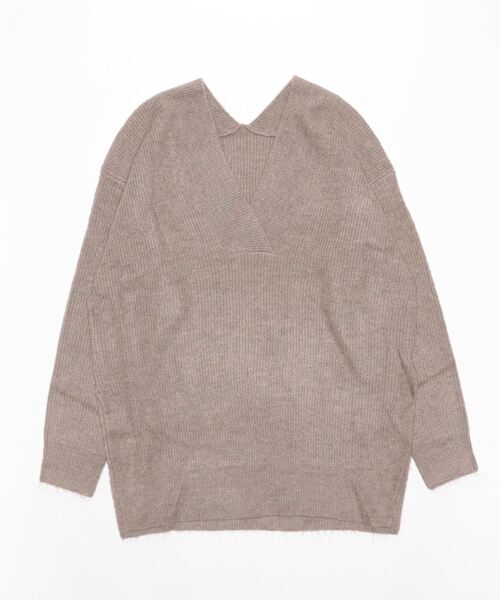 wee9s（ウィークス）の「over size v neck loose knit / お尻すっぽりオーバーサイズ深Ｖネックルーズニット（ニット/セーター・レディース・オートミール/ベージュ/ブラック/グレー・FREE）」の6枚目の写真