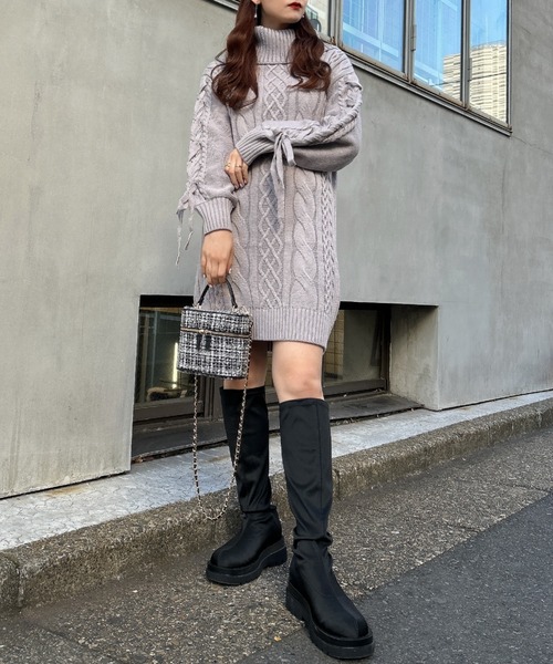 INGNI（イング）の「袖レースUPオフタートルケーブル／ワンピース（ワンピース・レディース・アイボリー/グレー系その他/ピンクベージュ・M）」の5枚目の写真