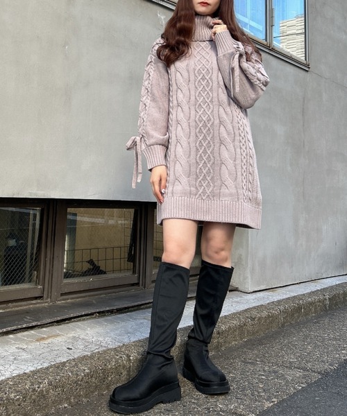 INGNI（イング）の「袖レースUPオフタートルケーブル／ワンピース（ワンピース・レディース・アイボリー/グレー系その他/ピンクベージュ・M）」の6枚目の写真