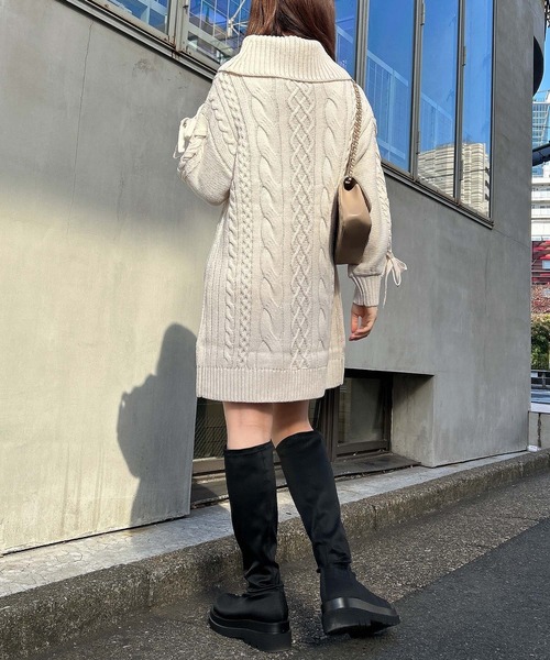 INGNI（イング）の「袖レースUPオフタートルケーブル／ワンピース（ワンピース・レディース・アイボリー/グレー系その他/ピンクベージュ・M）」の10枚目の写真