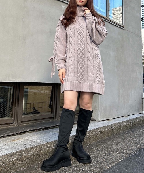 INGNI（イング）の「袖レースUPオフタートルケーブル／ワンピース（ワンピース・レディース・アイボリー/グレー系その他/ピンクベージュ・M）」の12枚目の写真