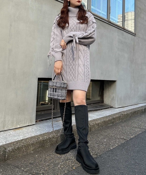 INGNI（イング）の「袖レースUPオフタートルケーブル／ワンピース（ワンピース・レディース・アイボリー/グレー系その他/ピンクベージュ・M）」の16枚目の写真