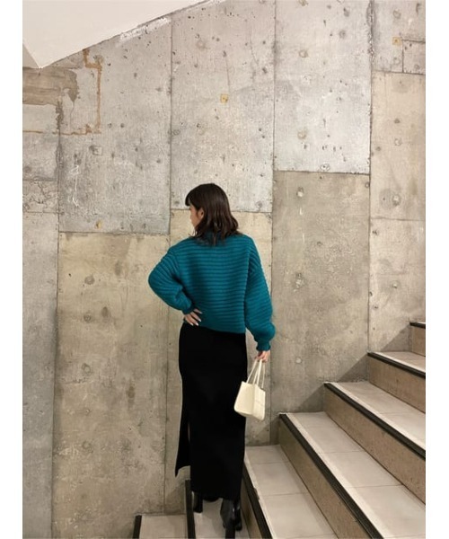 SLY（スライ）の「ITALY YARN RIPPLE SHORT TOPS イタリーヤーンリップルショートトップス ニット セットアップ可能（ニット/セーター・レディース・ターコイズブルー/杢グレー/ライム・FREE）」の9枚目の写真