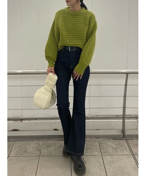 SLY（スライ）の「ITALY YARN RIPPLE SHORT TOPS イタリーヤーンリップルショートトップス ニット セットアップ可能（ニット/セーター・レディース・ターコイズブルー/杢グレー/ライム・FREE）」の13枚目の写真