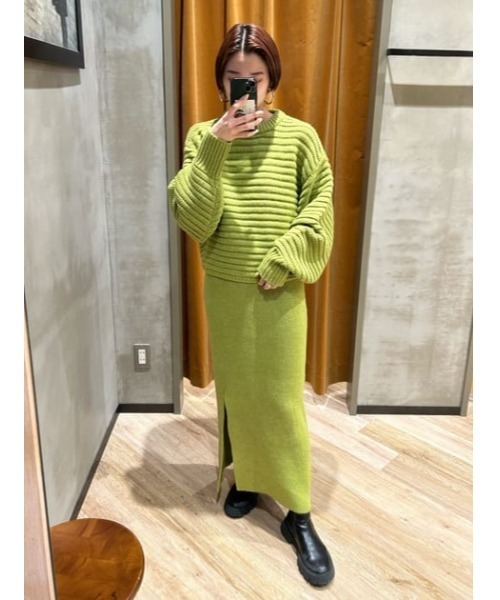 SLY（スライ）の「ITALY YARN RIPPLE SHORT TOPS イタリーヤーンリップルショートトップス ニット セットアップ可能（ニット/セーター・レディース・ターコイズブルー/杢グレー/ライム・FREE）」の14枚目の写真