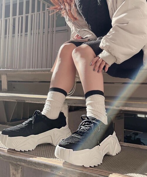 ESPERANZA（エスペランサ）の「厚底レースアップダッドスニーカー（スニーカー・レディース・ブラック系8/アイボリー系8・S/M/L/LL）」の2枚目の写真