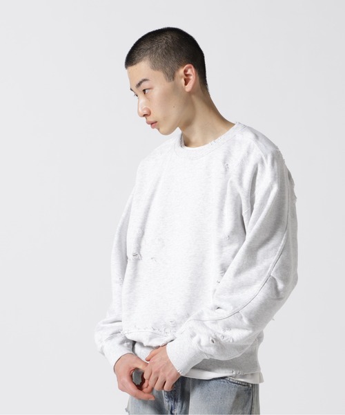 Toironier（トワロニエ）の「Toironier/トワロニエ/DAMAGE SWEAT（スウェット・メンズ・ピンク/ライム/シルバー/マスタード/チャコール・F）」の5枚目の写真