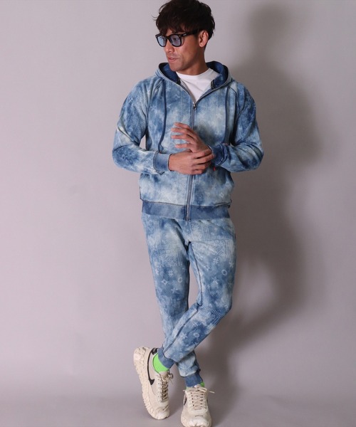 LUXE/R（ラグジュ）の「(RM)【ユニセックス】【LUXE/R】インディゴ 裏毛 モノグラム 総柄 ジョガーパンツ（スウェットパンツ・メンズ・サックスブルー/ネイビー・MEDIUM/LARGE）」の7枚目の写真