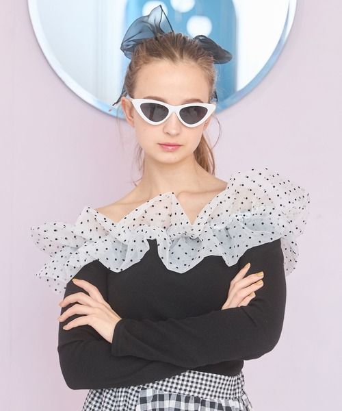 lilLilly（リルリリー）の「バルーンオーガンジートップス（Tシャツ/カットソー・レディース・ブラック/ホワイト/ミント・FREE）」の3枚目の写真