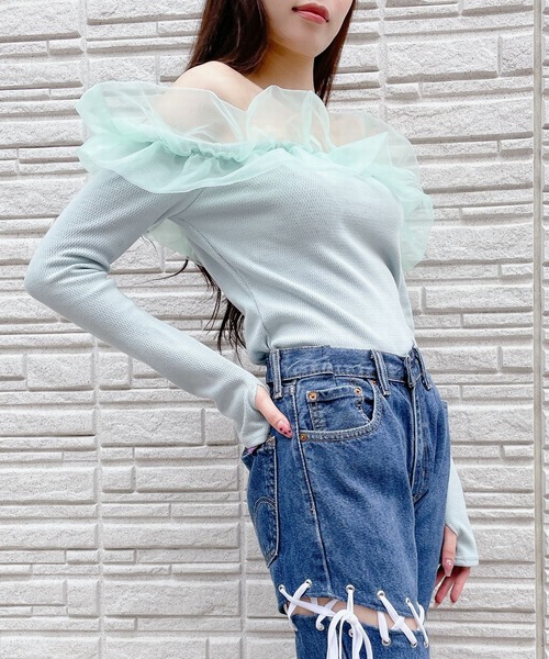 lilLilly（リルリリー）の「バルーンオーガンジートップス（Tシャツ/カットソー・レディース・ブラック/ホワイト/ミント・FREE）」の11枚目の写真