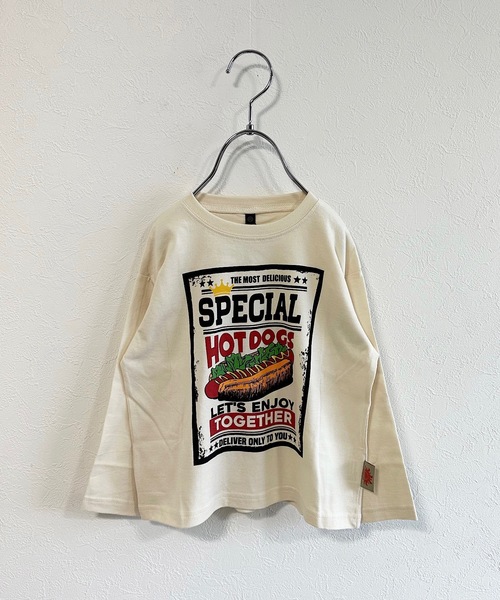 Life Support Products（ライフサポートプロダクツ）の「防汚加工プリントロンT(80～150cm)（Tシャツ/カットソー・キッズ・チャコール/キナリ/サーモンピンク/ブラック/ブルー/オフホワイト・120/130/110/140/80/90/95/100/150）」の2枚目の写真