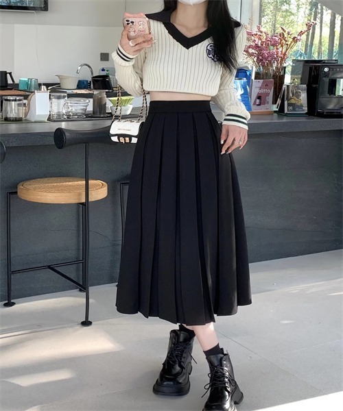 FREE STYLISTS（フリー スタイリスト）の「幅広プリーツスカート（スカート・レディース・ブラウン/ベージュ/チャコールグレー/ライトブラウン/ブラック・XL/L/M/S/XS）」の8枚目の写真