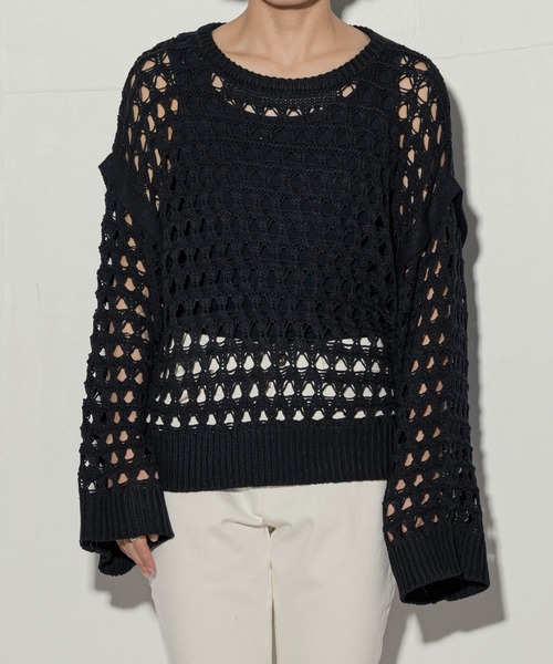 ottilie(オティーリエ)の「ottilie メッシュニットプルオーバー(Tシャツ/カットソー・レディース・ブラック/アイボリー・FREE)」の18枚目の写真