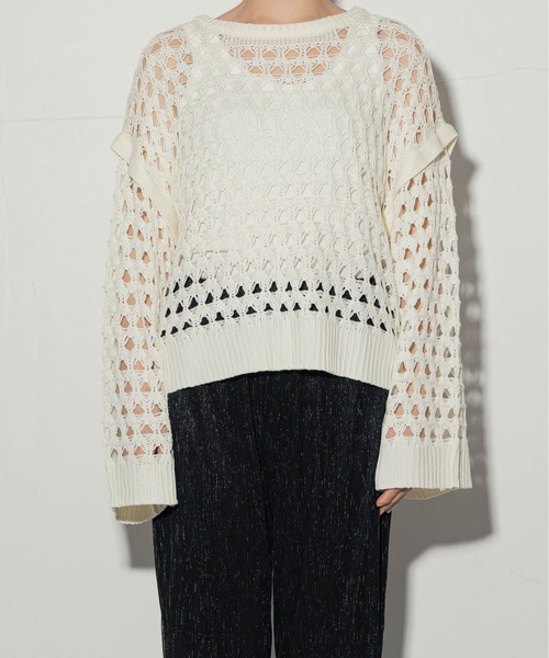 ottilie(オティーリエ)の「ottilie メッシュニットプルオーバー(Tシャツ/カットソー・レディース・ブラック/アイボリー・FREE)」の15枚目の写真