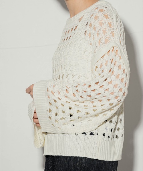 ottilie(オティーリエ)の「ottilie メッシュニットプルオーバー(Tシャツ/カットソー・レディース・ブラック/アイボリー・FREE)」の8枚目の写真
