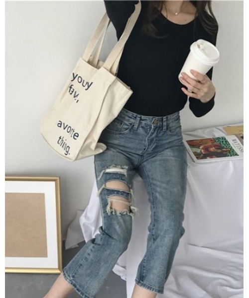 Ritzy(リッツィー)の「9色展開 クルーネック ベーシック リブニットトップス(ニット/セーター・レディース・グレー/ピンク/イエロー/ブルー/グリーン/ボルドー/ホワイト/ベージュ/ブラック・FREE)」の10枚目の写真