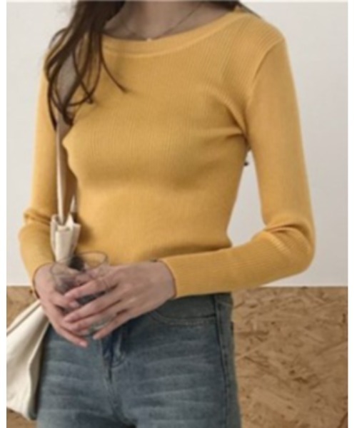 Ritzy(リッツィー)の「9色展開 クルーネック ベーシック リブニットトップス(ニット/セーター・レディース・グレー/ピンク/イエロー/ブルー/グリーン/ボルドー/ホワイト/ベージュ/ブラック・FREE)」の11枚目の写真