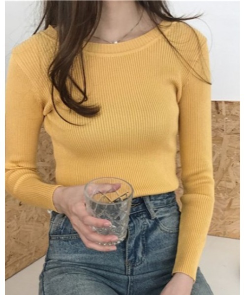 Ritzy(リッツィー)の「9色展開 クルーネック ベーシック リブニットトップス(ニット/セーター・レディース・グレー/ピンク/イエロー/ブルー/グリーン/ボルドー/ホワイト/ベージュ/ブラック・FREE)」の15枚目の写真