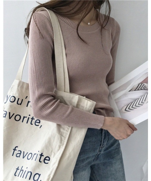 Ritzy(リッツィー)の「9色展開 クルーネック ベーシック リブニットトップス(ニット/セーター・レディース・グレー/ピンク/イエロー/ブルー/グリーン/ボルドー/ホワイト/ベージュ/ブラック・FREE)」の22枚目の写真