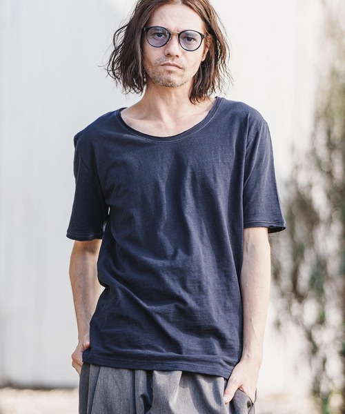 国内発送 TAGLIATORE Uネック半袖Tシャツ M mt8371- カットオフUネック半袖スラブカットソー（Tシャツ