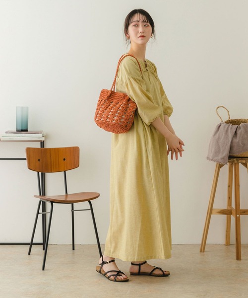 RODE SKO（ロデスコ）の「ペーパー透かし柄トートバッグ（かごバッグ・レディース・ミント/ブラウン系その他/ナチュラル・ONE）」の9枚目の写真