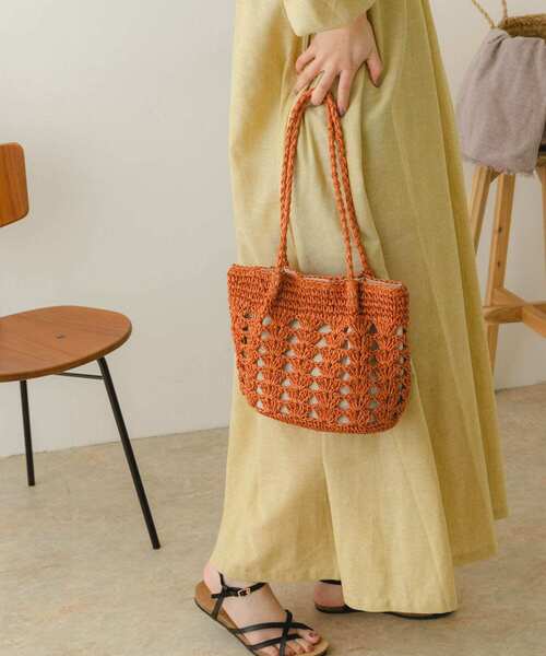 RODE SKO（ロデスコ）の「ペーパー透かし柄トートバッグ（かごバッグ・レディース・ミント/ブラウン系その他/ナチュラル・ONE）」の10枚目の写真