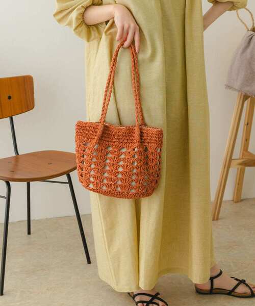 RODE SKO（ロデスコ）の「ペーパー透かし柄トートバッグ（かごバッグ・レディース・ミント/ブラウン系その他/ナチュラル・ONE）」の11枚目の写真