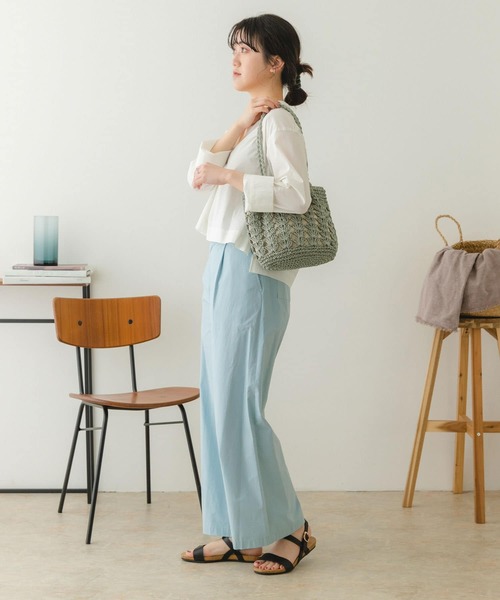 RODE SKO（ロデスコ）の「ペーパー透かし柄トートバッグ（かごバッグ・レディース・ミント/ブラウン系その他/ナチュラル・ONE）」の17枚目の写真