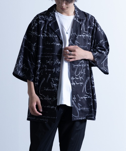 NYLAUS（ナイラス）の「総柄プリント オープンカラー ルーズシャツ（シャツ/ブラウス・メンズ・ブルー/グリーン/モカ/アイボリー/ホワイト系1/ホワイト系2/ホワイト系3/ブラック系1/ブラック系2/ブラック系3/チャコールグレー/ベージュ・M/L）」の5枚目の写真