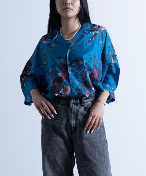 NYLAUS（ナイラス）の「総柄プリント オープンカラー ルーズシャツ（シャツ/ブラウス・メンズ・ブルー/グリーン/モカ/アイボリー/ホワイト系1/ホワイト系2/ホワイト系3/ブラック系1/ブラック系2/ブラック系3/チャコールグレー/ベージュ・M/L）」の12枚目の写真