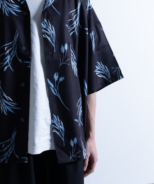 NYLAUS（ナイラス）の「総柄プリント オープンカラー ルーズシャツ（シャツ/ブラウス・メンズ・ブルー/グリーン/モカ/アイボリー/ホワイト系1/ホワイト系2/ホワイト系3/ブラック系1/ブラック系2/ブラック系3/チャコールグレー/ベージュ・M/L）」の16枚目の写真