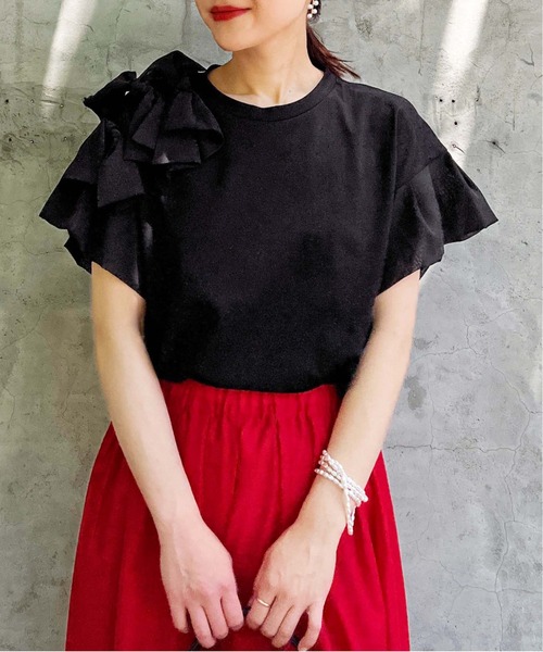 PICCIN(ピッチン)の「肩リボンカットソー(Tシャツ/カットソー・レディース・オフホワイト/ブラック・M)」の2枚目の写真