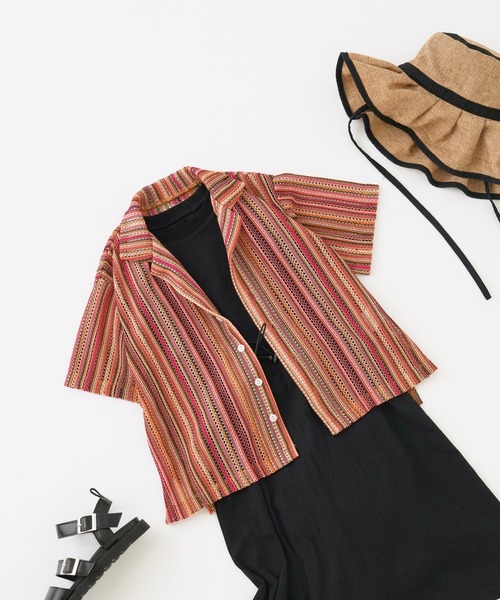 CIAOPANIC TYPY(チャオパニックティピー)の「【KIDS】バルファレースマルチストライプシャツ(シャツ/ブラウス・キッズ・グリーン/オレンジ・M/XL/XXL)」の1枚目の写真