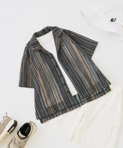 CIAOPANIC TYPY(チャオパニックティピー)の「【KIDS】バルファレースマルチストライプシャツ(シャツ/ブラウス・キッズ・グリーン/オレンジ・M/XL/XXL)」の2枚目の写真