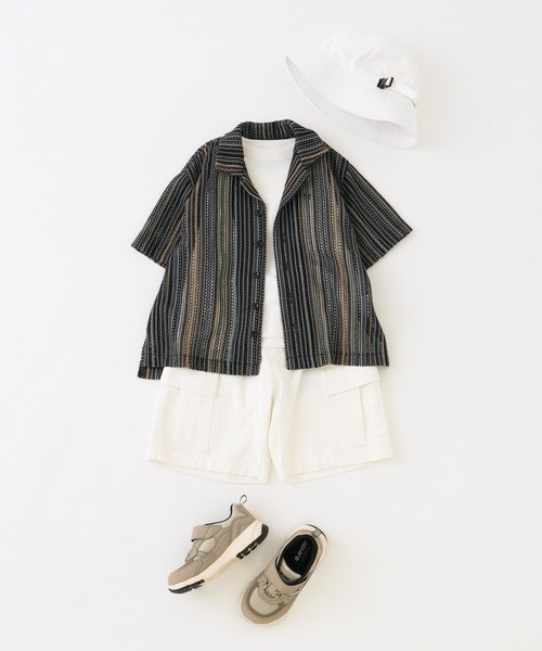 CIAOPANIC TYPY(チャオパニックティピー)の「【KIDS】バルファレースマルチストライプシャツ(シャツ/ブラウス・キッズ・グリーン/オレンジ・M/XL/XXL)」の4枚目の写真