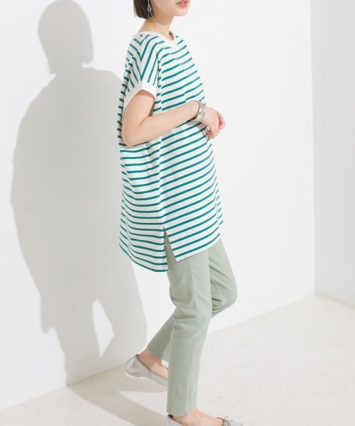 OMNES(オムネス)の「ビッグノースリーブボーダーTシャツ(Tシャツ/カットソー・レディース・ブルー/ピンク/ベージュ/グリーン/ブラック・FREE)」の16枚目の写真