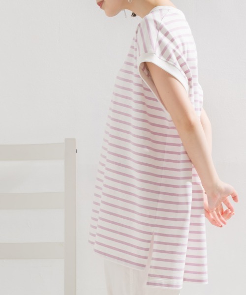 OMNES(オムネス)の「ビッグノースリーブボーダーTシャツ(Tシャツ/カットソー・レディース・ブルー/ピンク/ベージュ/グリーン/ブラック・FREE)」の18枚目の写真